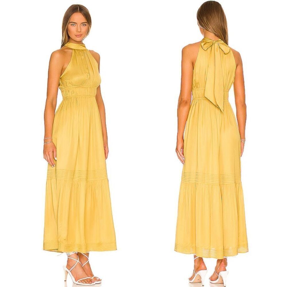 Cleobella Margot Ankle Dress Maxi Yellow Mockneck Halter size Medium